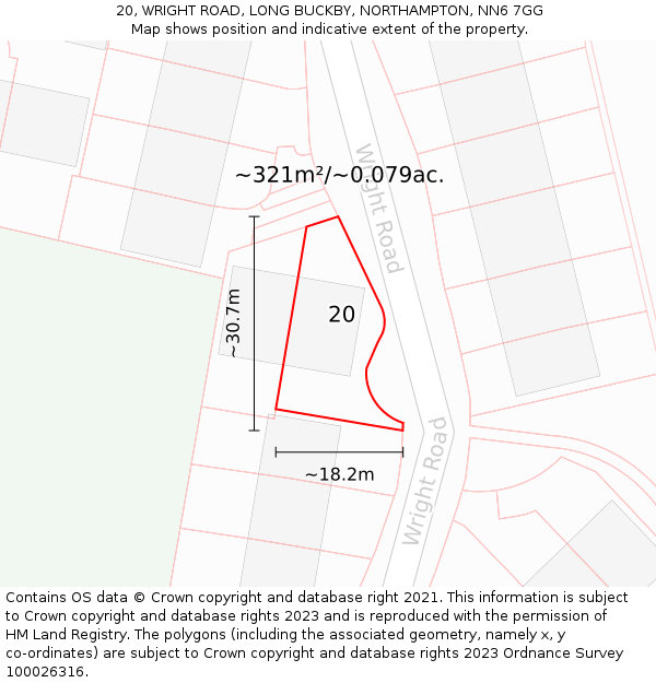 20, WRIGHT ROAD, LONG BUCKBY, NORTHAMPTON, NN6 7GG: Plot and title map