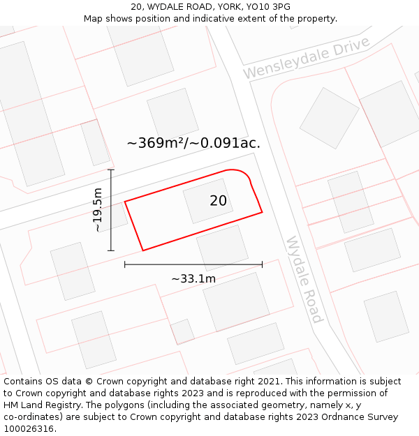 20, WYDALE ROAD, YORK, YO10 3PG: Plot and title map