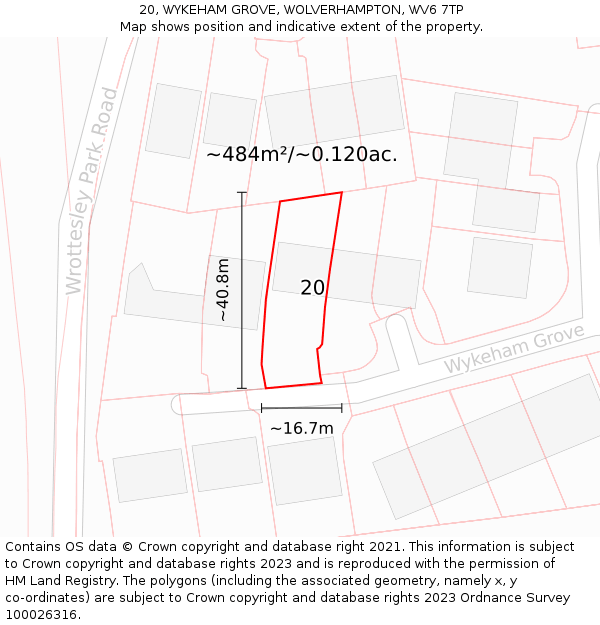 20, WYKEHAM GROVE, WOLVERHAMPTON, WV6 7TP: Plot and title map