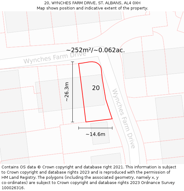 20, WYNCHES FARM DRIVE, ST. ALBANS, AL4 0XH: Plot and title map