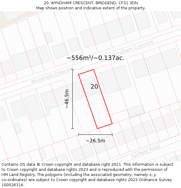 20, WYNDHAM CRESCENT, BRIDGEND, CF31 3DN: Plot and title map