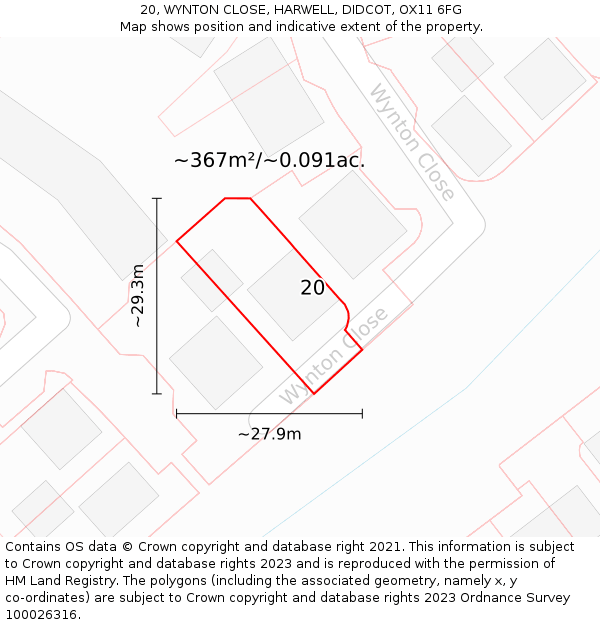 20, WYNTON CLOSE, HARWELL, DIDCOT, OX11 6FG: Plot and title map