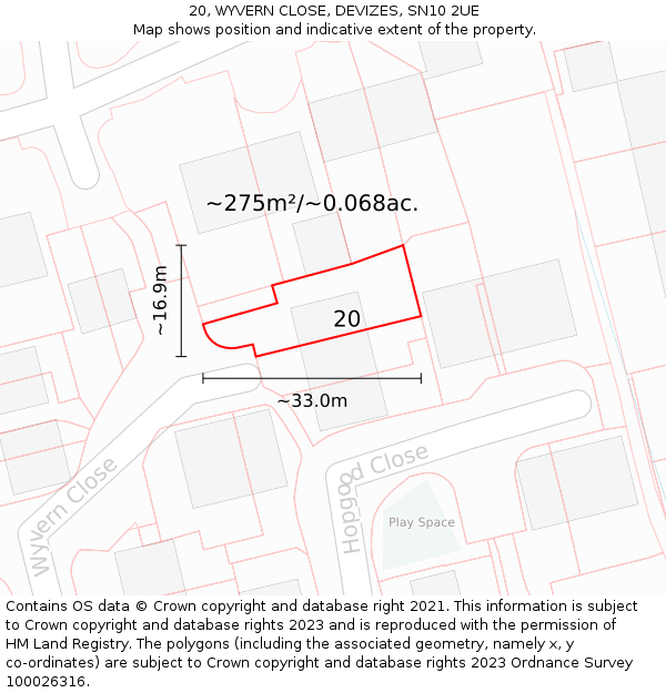 20, WYVERN CLOSE, DEVIZES, SN10 2UE: Plot and title map