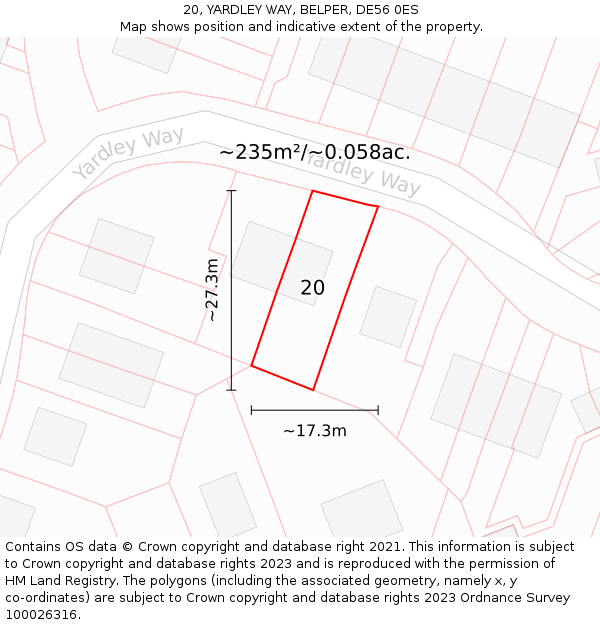 20, YARDLEY WAY, BELPER, DE56 0ES: Plot and title map