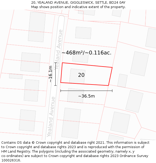 20, YEALAND AVENUE, GIGGLESWICK, SETTLE, BD24 0AY: Plot and title map