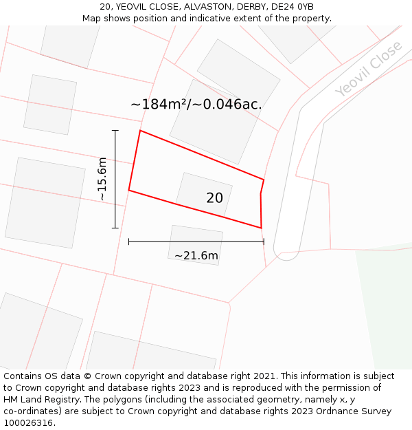 20, YEOVIL CLOSE, ALVASTON, DERBY, DE24 0YB: Plot and title map
