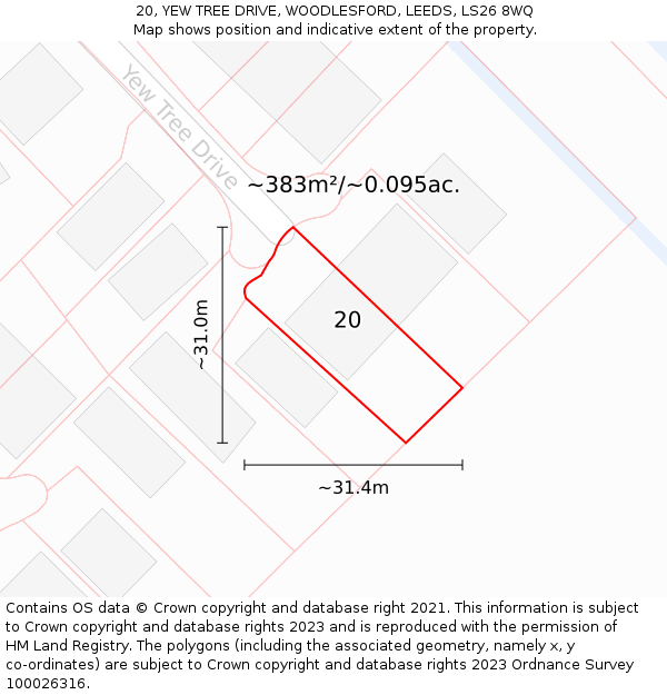 20, YEW TREE DRIVE, WOODLESFORD, LEEDS, LS26 8WQ: Plot and title map