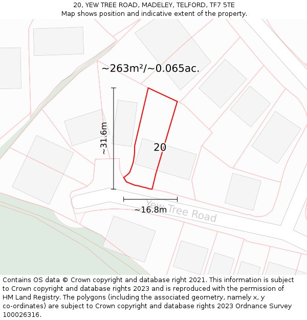 20, YEW TREE ROAD, MADELEY, TELFORD, TF7 5TE: Plot and title map