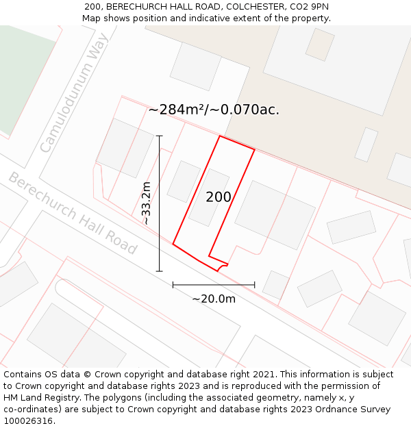 200, BERECHURCH HALL ROAD, COLCHESTER, CO2 9PN: Plot and title map