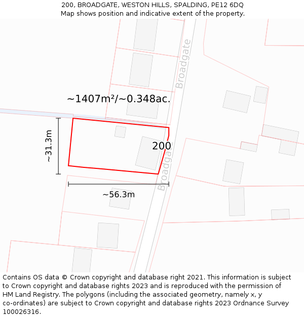 200, BROADGATE, WESTON HILLS, SPALDING, PE12 6DQ: Plot and title map