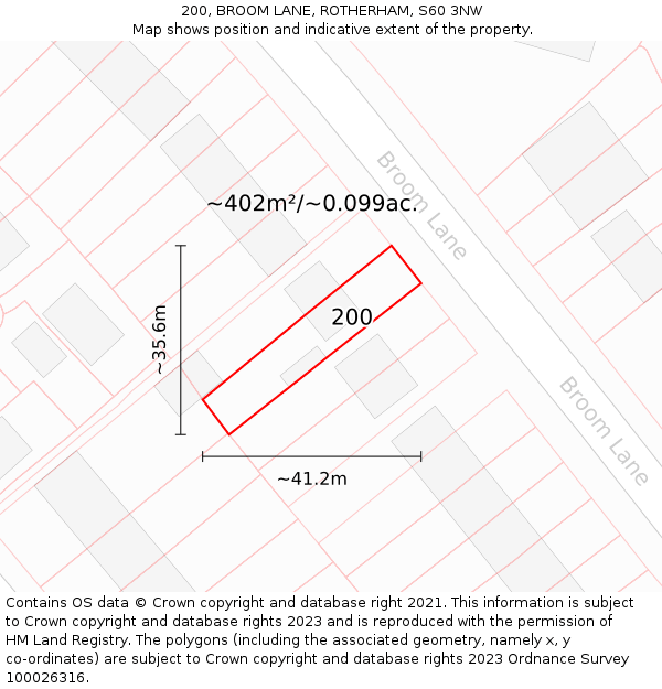 200, BROOM LANE, ROTHERHAM, S60 3NW: Plot and title map