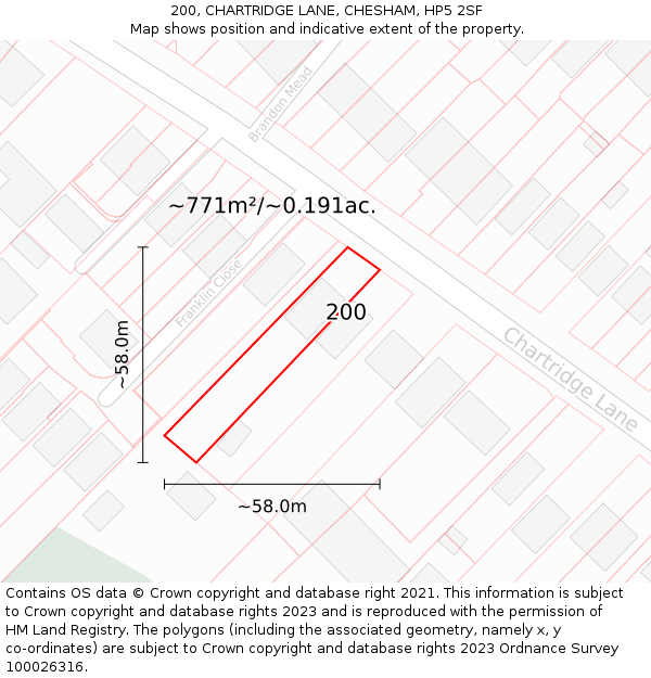 200, CHARTRIDGE LANE, CHESHAM, HP5 2SF: Plot and title map