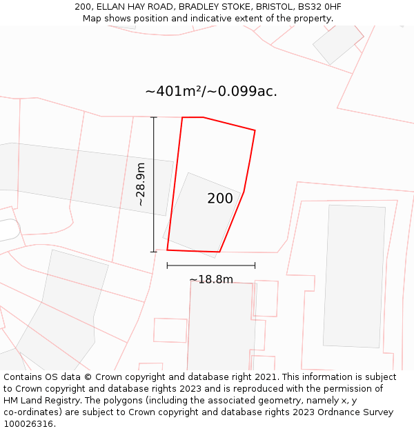 200, ELLAN HAY ROAD, BRADLEY STOKE, BRISTOL, BS32 0HF: Plot and title map