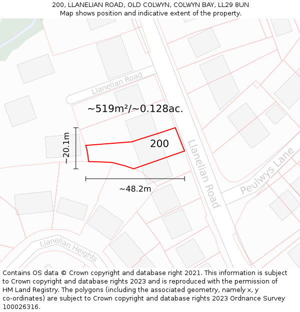 200, LLANELIAN ROAD, OLD COLWYN, COLWYN BAY, LL29 8UN: Plot and title map