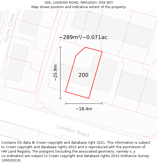 200, LONDON ROAD, RAYLEIGH, SS6 9DT: Plot and title map