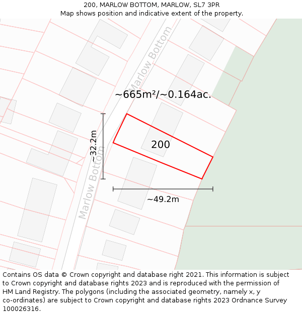 200, MARLOW BOTTOM, MARLOW, SL7 3PR: Plot and title map