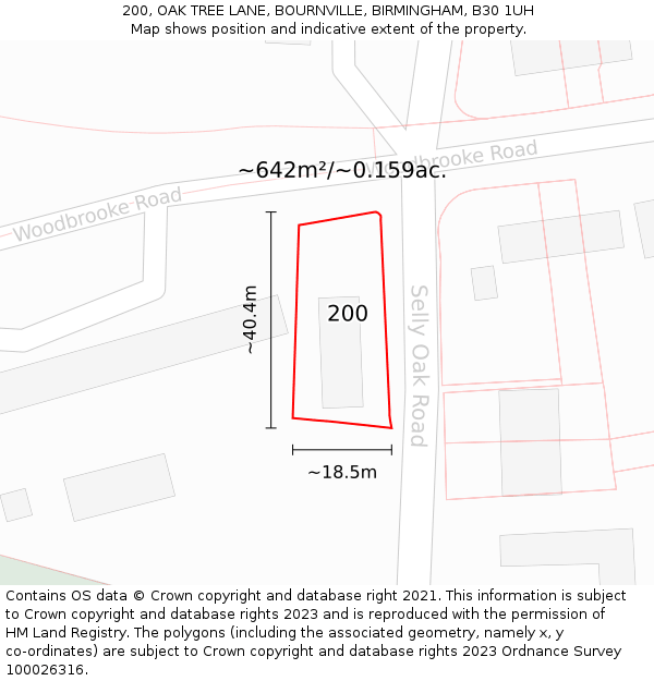 200, OAK TREE LANE, BOURNVILLE, BIRMINGHAM, B30 1UH: Plot and title map
