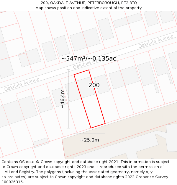 200, OAKDALE AVENUE, PETERBOROUGH, PE2 8TQ: Plot and title map