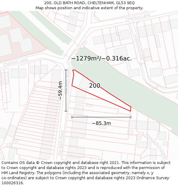 200, OLD BATH ROAD, CHELTENHAM, GL53 9EQ: Plot and title map