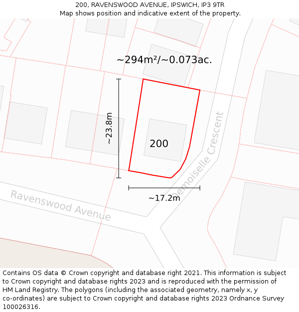 200, RAVENSWOOD AVENUE, IPSWICH, IP3 9TR: Plot and title map