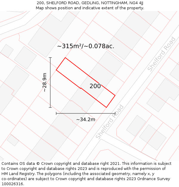 200, SHELFORD ROAD, GEDLING, NOTTINGHAM, NG4 4JJ: Plot and title map