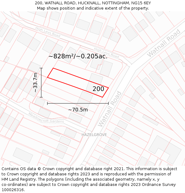 200, WATNALL ROAD, HUCKNALL, NOTTINGHAM, NG15 6EY: Plot and title map