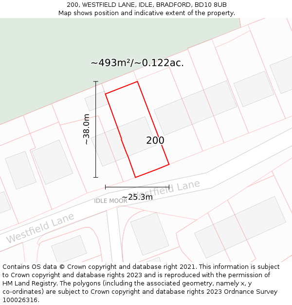 200, WESTFIELD LANE, IDLE, BRADFORD, BD10 8UB: Plot and title map