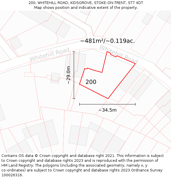200, WHITEHILL ROAD, KIDSGROVE, STOKE-ON-TRENT, ST7 4DT: Plot and title map