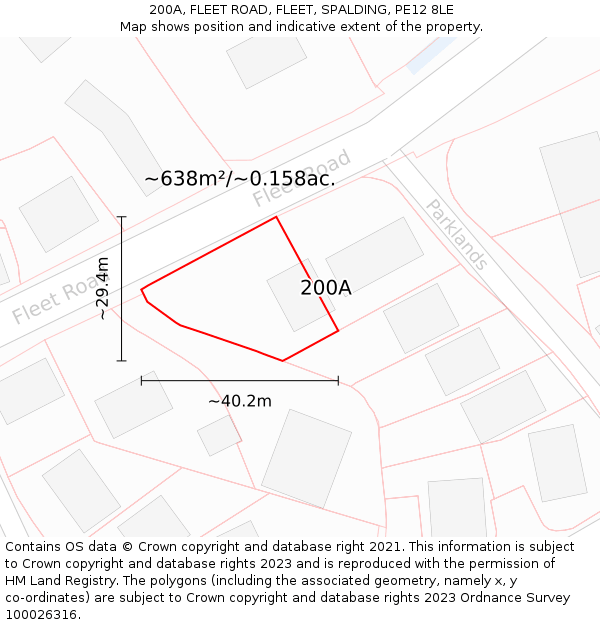 200A, FLEET ROAD, FLEET, SPALDING, PE12 8LE: Plot and title map