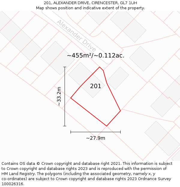 201, ALEXANDER DRIVE, CIRENCESTER, GL7 1UH: Plot and title map