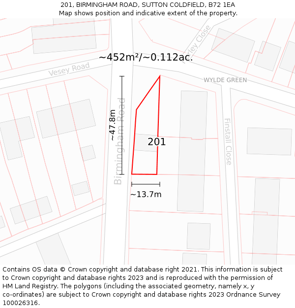 201, BIRMINGHAM ROAD, SUTTON COLDFIELD, B72 1EA: Plot and title map