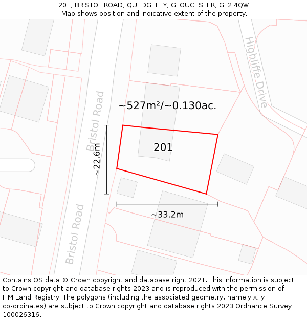 201, BRISTOL ROAD, QUEDGELEY, GLOUCESTER, GL2 4QW: Plot and title map