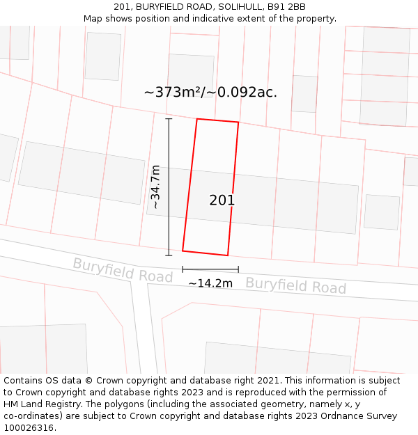 201, BURYFIELD ROAD, SOLIHULL, B91 2BB: Plot and title map