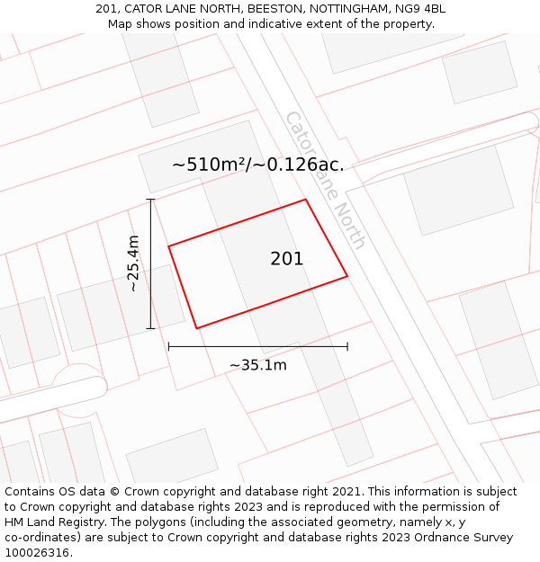 201, CATOR LANE NORTH, BEESTON, NOTTINGHAM, NG9 4BL: Plot and title map