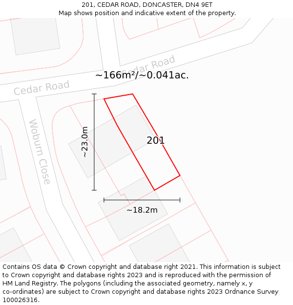 201, CEDAR ROAD, DONCASTER, DN4 9ET: Plot and title map