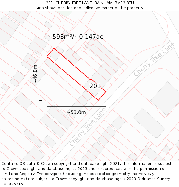 201, CHERRY TREE LANE, RAINHAM, RM13 8TU: Plot and title map