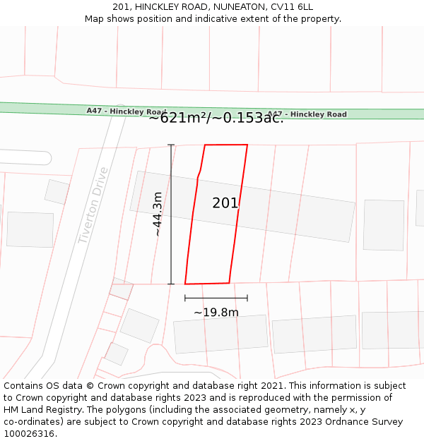 201, HINCKLEY ROAD, NUNEATON, CV11 6LL: Plot and title map