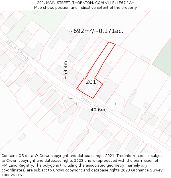 201, MAIN STREET, THORNTON, COALVILLE, LE67 1AH: Plot and title map