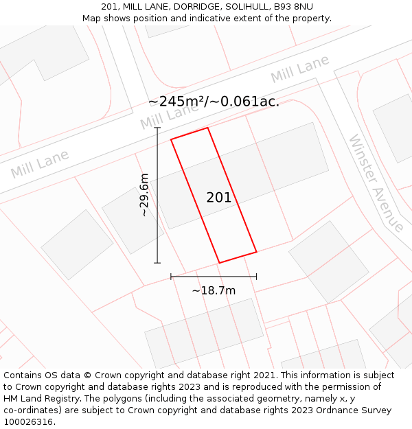 201, MILL LANE, DORRIDGE, SOLIHULL, B93 8NU: Plot and title map