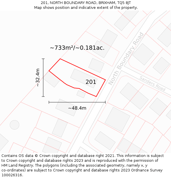 201, NORTH BOUNDARY ROAD, BRIXHAM, TQ5 8JT: Plot and title map