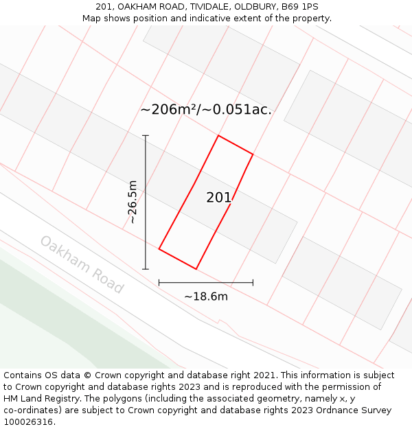 201, OAKHAM ROAD, TIVIDALE, OLDBURY, B69 1PS: Plot and title map