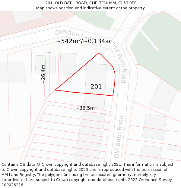 201, OLD BATH ROAD, CHELTENHAM, GL53 9EF: Plot and title map