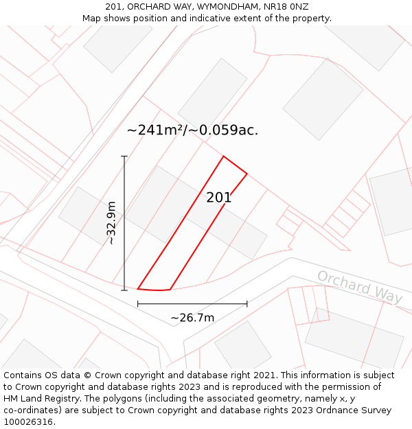 201, ORCHARD WAY, WYMONDHAM, NR18 0NZ: Plot and title map