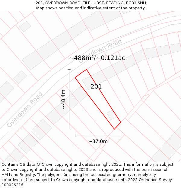 201, OVERDOWN ROAD, TILEHURST, READING, RG31 6NU: Plot and title map