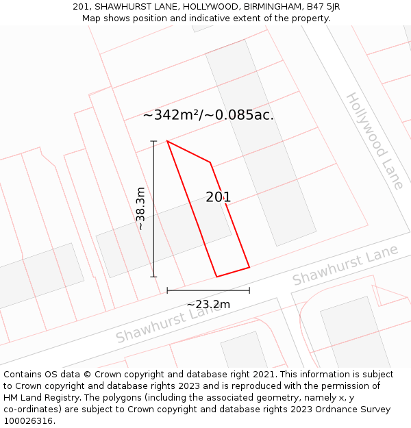 201, SHAWHURST LANE, HOLLYWOOD, BIRMINGHAM, B47 5JR: Plot and title map