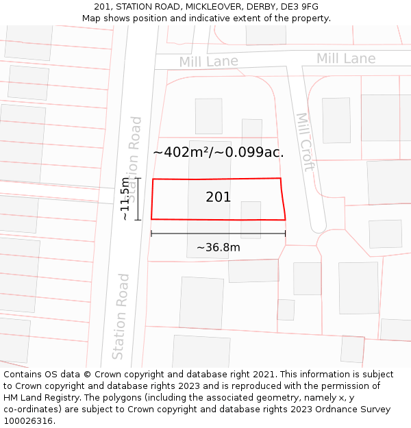 201, STATION ROAD, MICKLEOVER, DERBY, DE3 9FG: Plot and title map