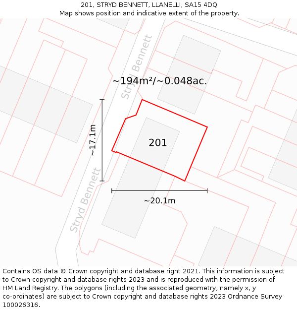 201, STRYD BENNETT, LLANELLI, SA15 4DQ: Plot and title map
