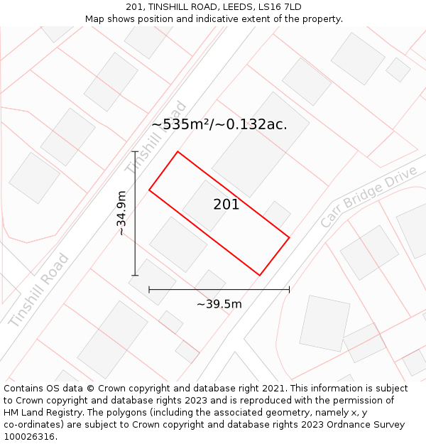 201, TINSHILL ROAD, LEEDS, LS16 7LD: Plot and title map