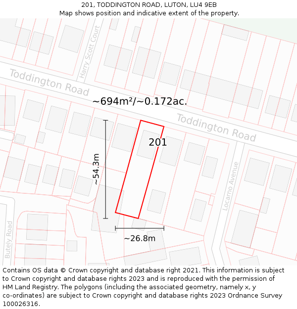 201, TODDINGTON ROAD, LUTON, LU4 9EB: Plot and title map