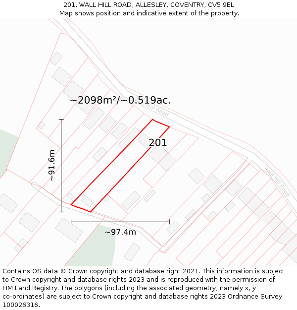201, WALL HILL ROAD, ALLESLEY, COVENTRY, CV5 9EL: Plot and title map
